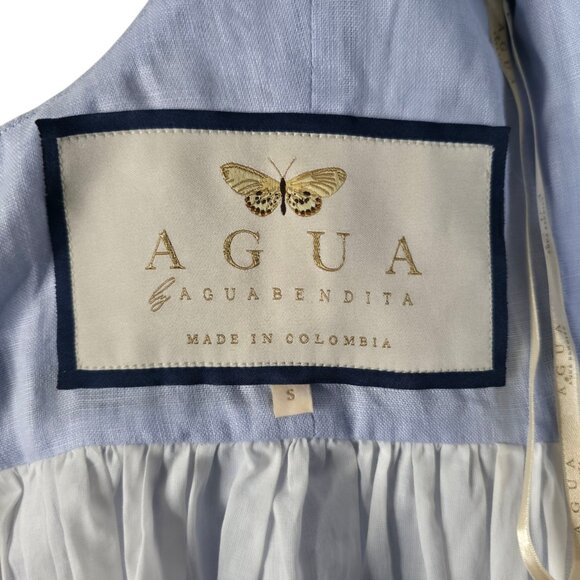 Agua by Agua Bendita Viviane Soledad Embroidered‎ Blue Linen Floral Maxi Dress S - Picture 6 of 16